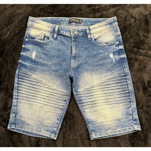 SouthPole SouthPole Shorts Men Size 32x12 SLIM Blue Denim Jorts Distressed Fade